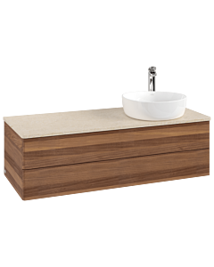 Meuble vasque Villeroy & Boch Antao K23053HM 120 x 36 x 50 cm, percé pour robinetterie, plan vasque couleur Botticino, noyer chaud
